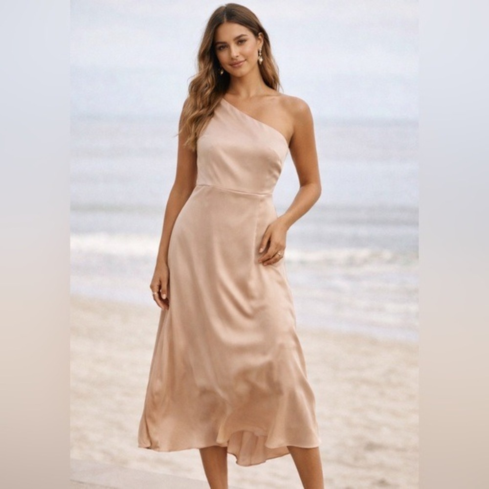 Show Me Your Mumu Rome Dress Champagne Satin One Shoulder Formal Wedding Small